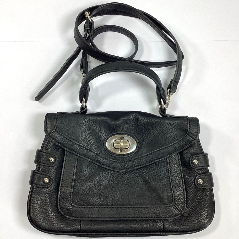 Olivia & Joy Faux Leather Purse Shoulder Hand Bag Black Silver